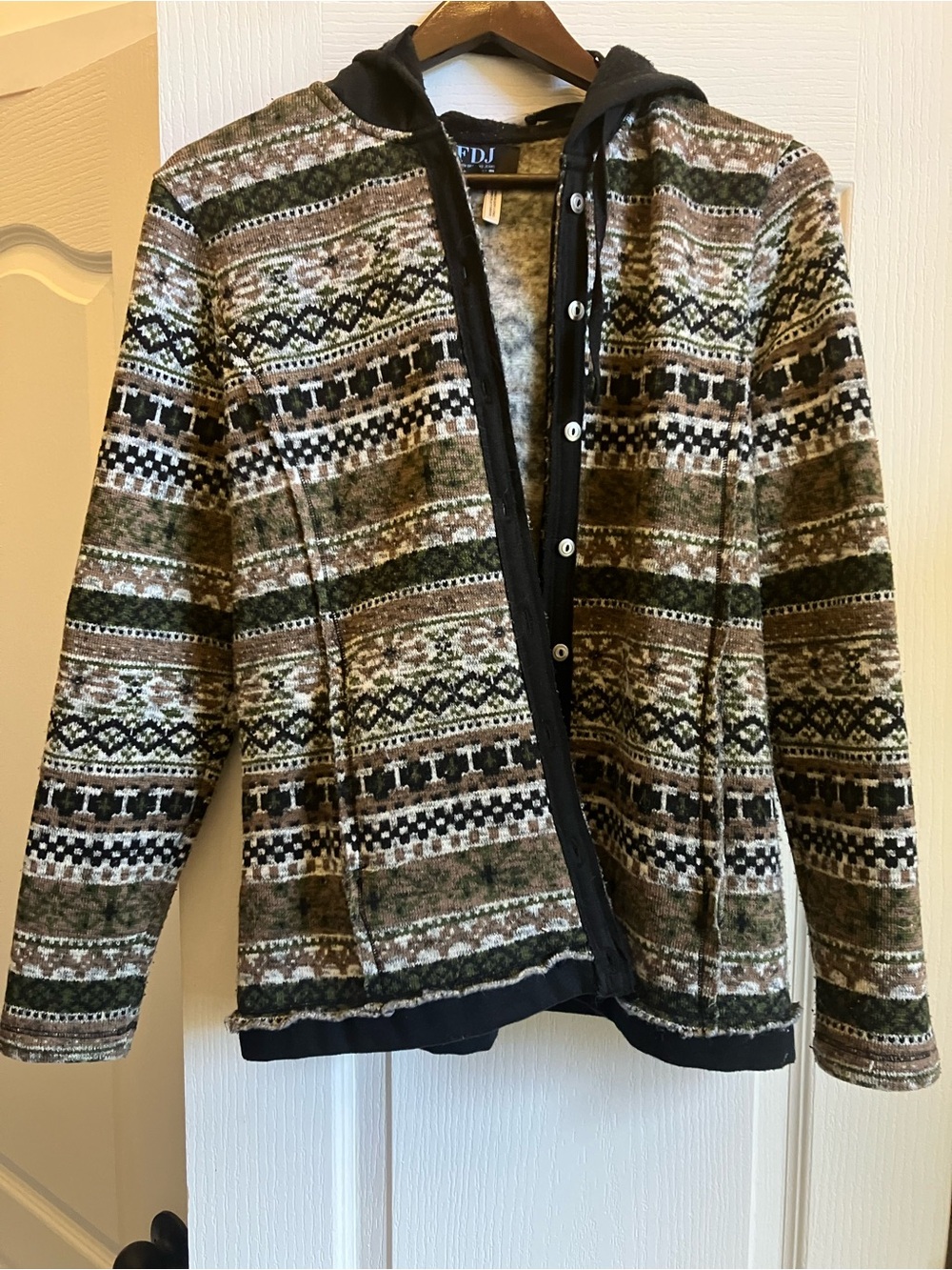 Vintage Women's Hooded Teddy Jacket in Olive, Black, Cream